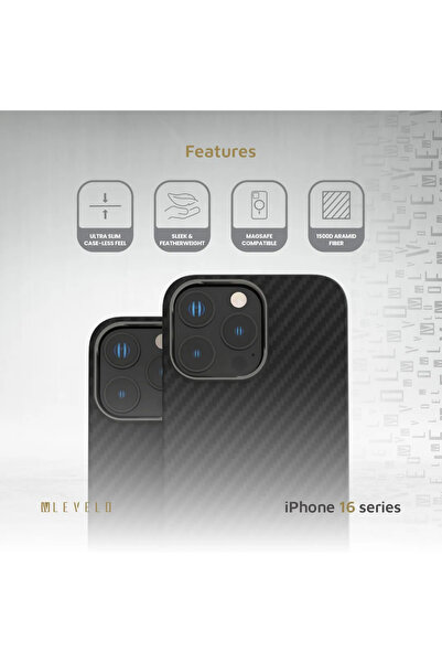 Levelo جراب سيرجي 1500D من ألياف الأراميد لهاتف آيفون 16 برو - أسود غير لامع