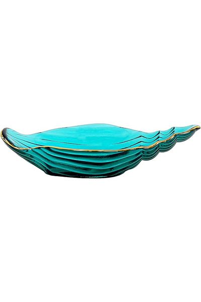 Winds Trading Ocean Starfish Shell Snack Plate, Crystal Clear Glass with Golden Edges (Blue)