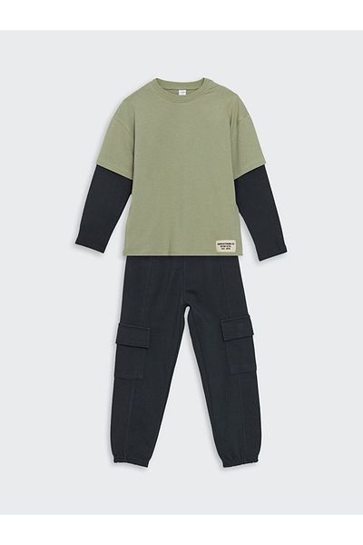 LC Waikiki Boys' Combed Cotton T-Shirt and Cargo Pants 2-Piece