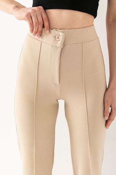 LEBRA Women's Beige High Waist Ribbed Stitched Lycra Knitted Trousers