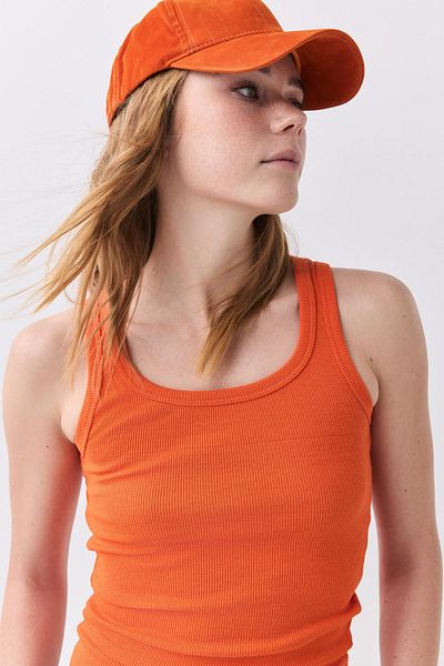 Trendiz Tricou pentru femei cu aspect cu nervuri cu bretele groase Portocaliu 9012