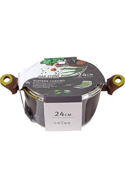 Winds Trading WILSON Oak Stone Aluminum Casserole with Lid, Non-Stick Marble Granite Coating, 24cm Stock Pot