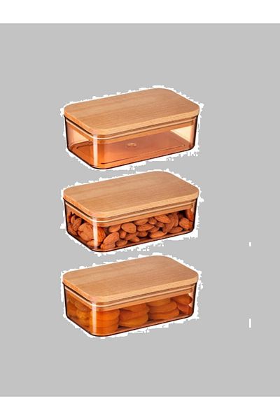 Madame Coco Diviera 500ml Wooden Lid Storage Container 3-Pack-Amber