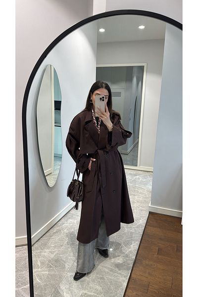 sinemkivanc co Acid Brown Button Detail Trench Coat