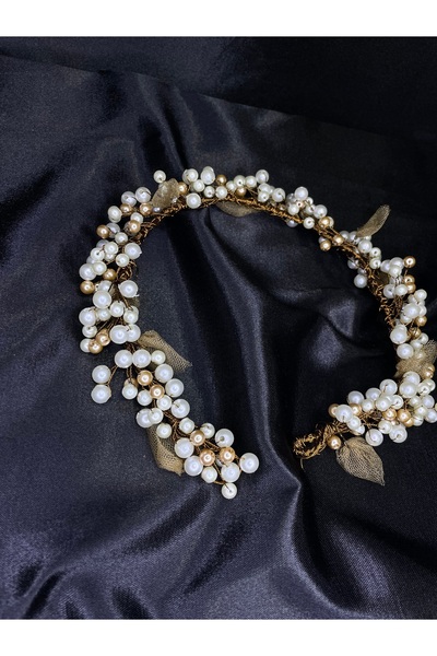 Butik İnci ve Yaprak Detaylı Söz Nişan After Balo Gelin Tacı