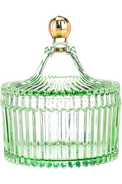 AKDC Footed Fruit Bowl L(10cm) xW(10cm) xH(12cm) Green With Golden Lid