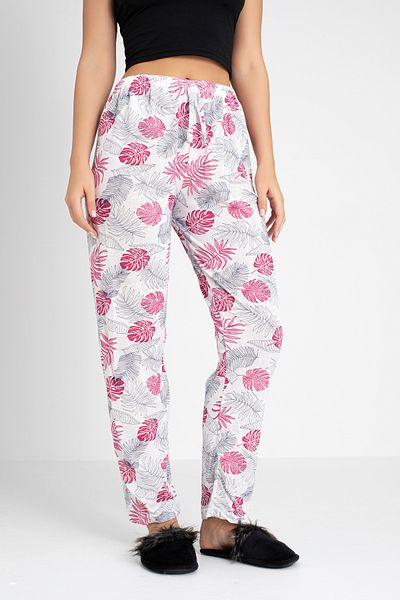 DONEX Cotton 3-Piece Fabric Ribbon Waist Detail Printed Pocketless Women's Pajamas