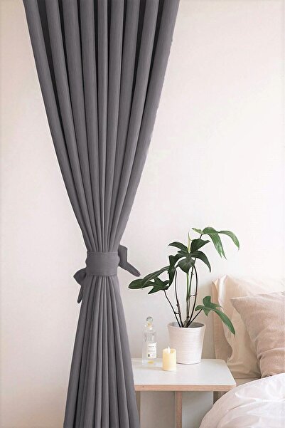 De'Vor Kadife Görünümlü Kalın Fon Perde - Gri Fon Perde