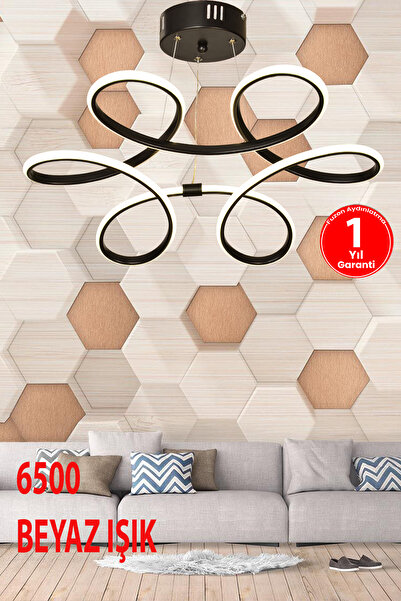 FUZON Orkide Large Siyah Led Avize Büyük Salon Avize 6500K Beyaz Işık