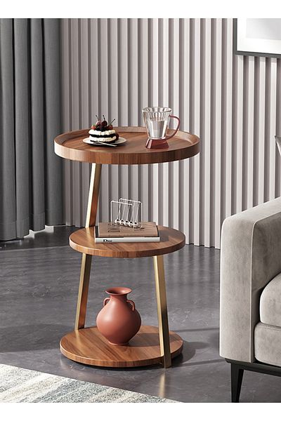 sharpdo Living Room Small Apartment 3-Layer Side Table, Metal Bracket, Open Storage, Easy to Clean