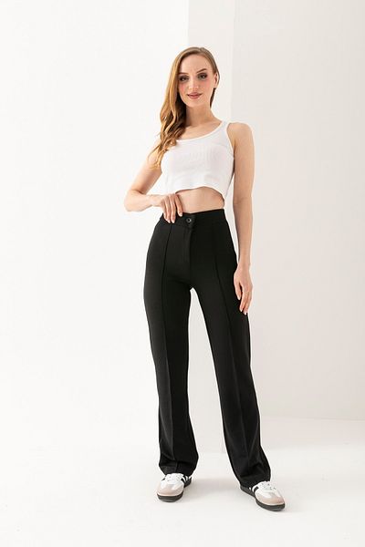 LEBRA Women's Black High Waist Ribbed Stitched Lycra Knitted Trousers