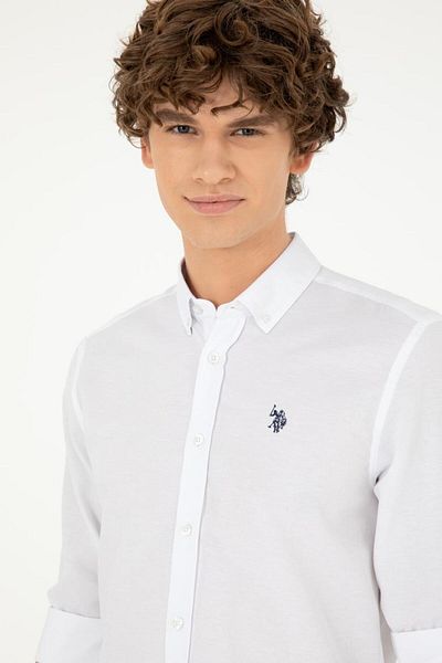 U.S. Polo Assn. Πόλο Ασν. Ανδρικό λευκό μακρυμάνικο πουκάμισο Basic 50288629