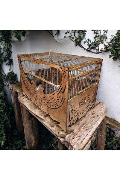 Ceritoğlu CERİTOĞLU AHŞAP EL İŞÇİLİĞİ ŞAHİN İŞLEMELİ KAFES DÖRT YEMLİKLİ MUHABBET-SAKA-KANARYA