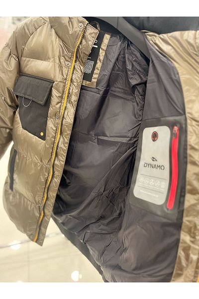 DYNAMO Men's Khaki Detachable Hood Shiny Inflatable Sports Coat