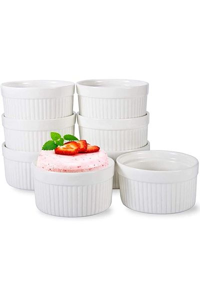 AKDC 8oz Porcelain Ramekins (Set of 8) – Oven Safe for Soufflé, Custard, Pudding, Desserts & Dips
