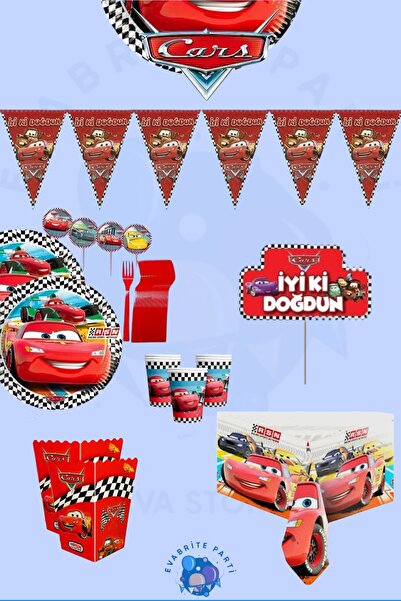 Evabrite Cars Arabalar Şimşek Mgueen 32 Kişilik Set Doğum Günü Parti Malzemel...