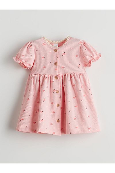 LC Waikiki Βρεφικό φόρεμα LCW Baby Pink Floral Baby Girl πουκάμισο