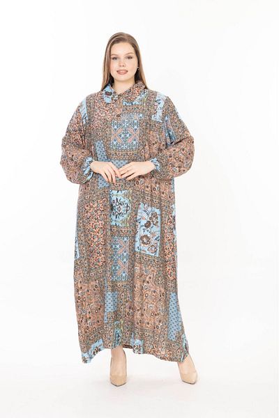 mervemoda ROCHIE DE VARĂ ȚESUTĂ CU MÂNECĂ LUNGĂ DE MĂRIME MARE