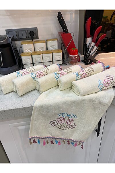 Çetinhome Otantika 6-панельний вишитий кухонний рушник з бахромою 30x50см