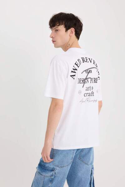 DeFacto 100% Cotton Comfort Fit Crew Neck Back Print Short Sleeve T-Shirt