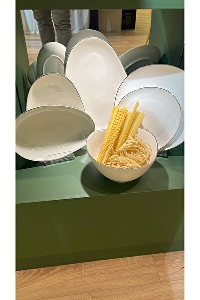 ROY KING 12 kişilik 56 parça porselen asimetrik yemek takımı sade