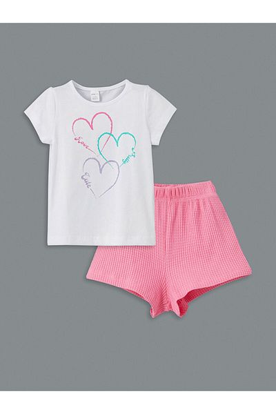 LC Waikiki Lcw Crew Neck Printed Girl's T-Shirt and Shorts Pack of 2