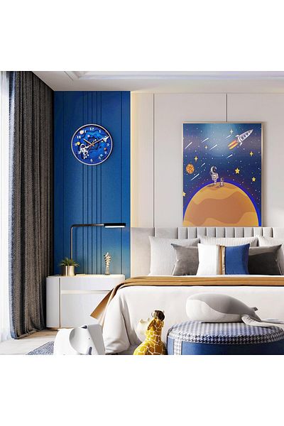 COOYA Space Silent Creative Wall Clock for Kids, 12 inch, Space Travel Themed, for Classroom, Bedroom