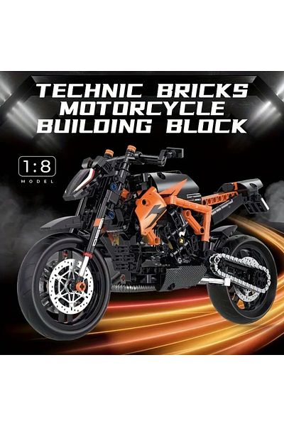 BUILDING BLOCK مجموعة نماذج الدراجات النارية ذات الحجم البرتقالي 1:8 مجموعة ألعاب التصنيع الفني