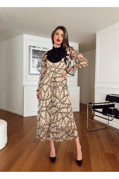 asyadabutik Women's Tulle and Embroidery Detailed Special Design Evening Dress