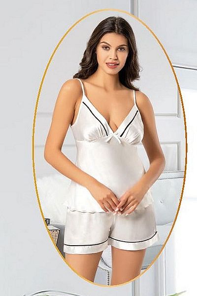 Xses 2156 Women Satin Empirme Dressing Shorts Suit-Burgundy