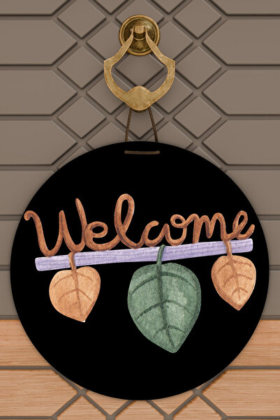 Dormot Home Ornament modern pentru ușă, fundal negru, frunză de bun venit, or...