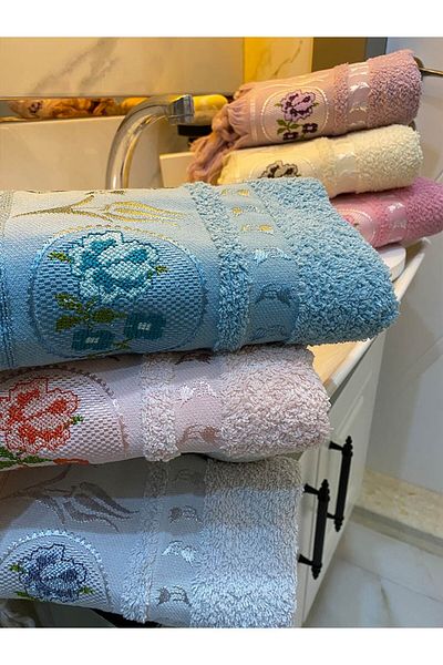 Çetinhome Cross Stitch Embroidered 6-Piece Cotton Towel Set