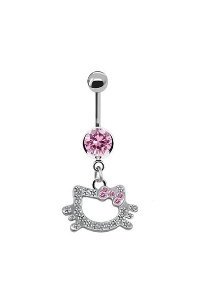 Choice ADQ80002B Sweet Butterfly Crown Heart Drop Belly Button Pink White Crystal Stone Hellokitty Dangle N
