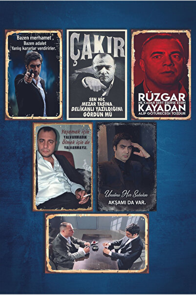 Pi Dekorasyon Kurtlar Vadisi Retro Ahşap Poster 6 Adet (15x20)