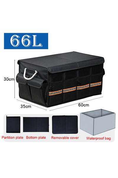 Choice Black-66L 100L 66L Car Trunk Organizer Foldable Heavy Duty Durable Sturdy Collapsible Reflective Str