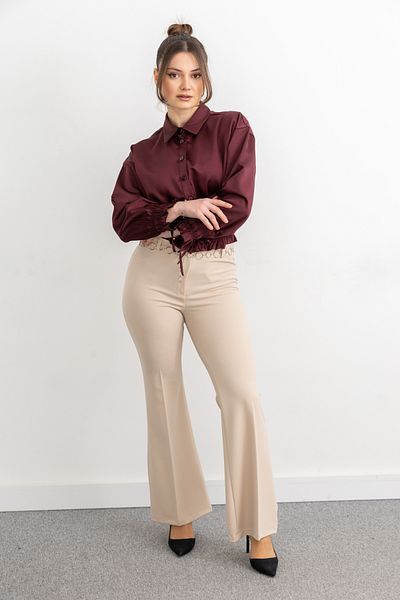 TUĞBA ERGÜL 3043 Scuba Chain Belted Trousers