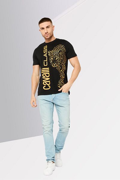 Cavalli Class Men Crew Neck Short Sleeve Graphic Print T-shirt, Black