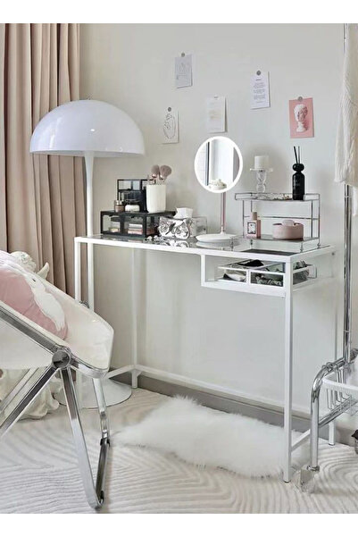 sharpdo Nordic Style Vanity Desk, Simple Space-saving Glass Table, Ins Style Make-up Table