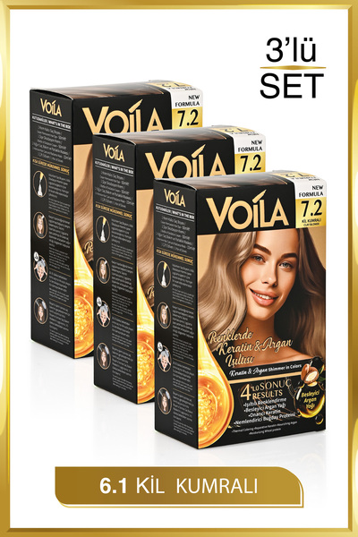 Voila Kadın 3lü Paket Keratin Kalıcı Kil Kumralı 7.2 Saç Boyası