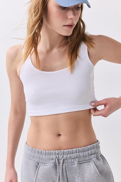 Trendiz Women's Strappy Short Crop Top Tank Top White 9015