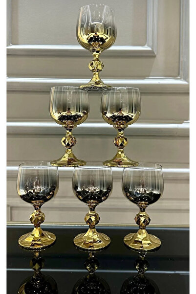 Vakıf home Bohemıa Kristal Gold Ayaklı Titanyum Kaplama Kahve Yanı Su Bardağı