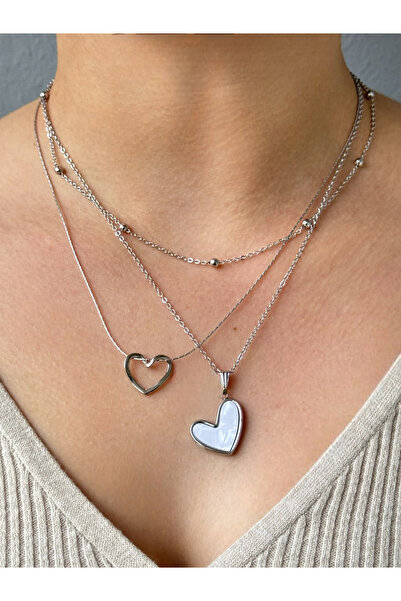 M Miel طقم قلادة نسائية مكون من 3 قطع بتفاصيل قلب