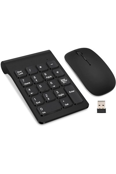COOYA Wireless Numeric Keypad,Mini 2.4G 18 Keys,Portable Silent,with Wireless Mouse for Laptop,PC,Black