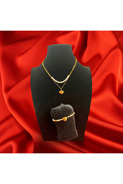 makeops الصلب لؤلؤة منقوشة القلب مزدوجة موحدة قلادة