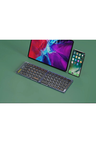 porodo لوحة مفاتيح بلوتوث شفافة قابلة للطي - أسود