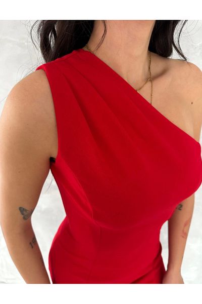 Moka Shopin Mokashopin One Shoulder Sleeveless Mini Length Dress - Red