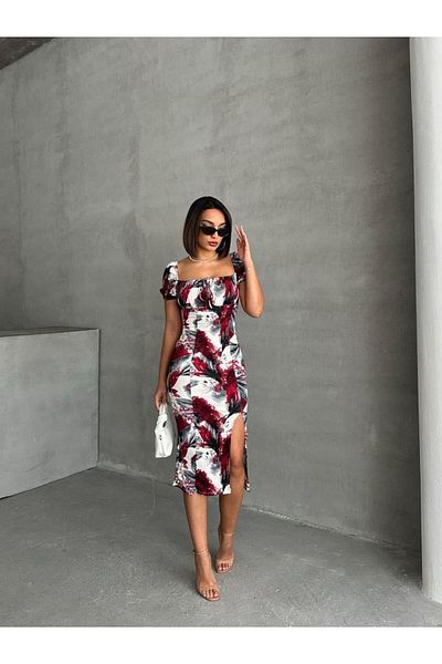 Jeevee Printed Short Sleeve Bodycon Midi Dress