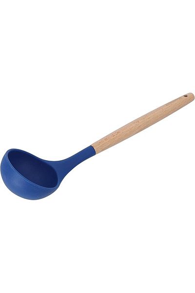 ROYALFORD Silicon Soup Ladle, Wooden Handle, RF10649, Non-Stick, Multicolor Kitchen Spoon