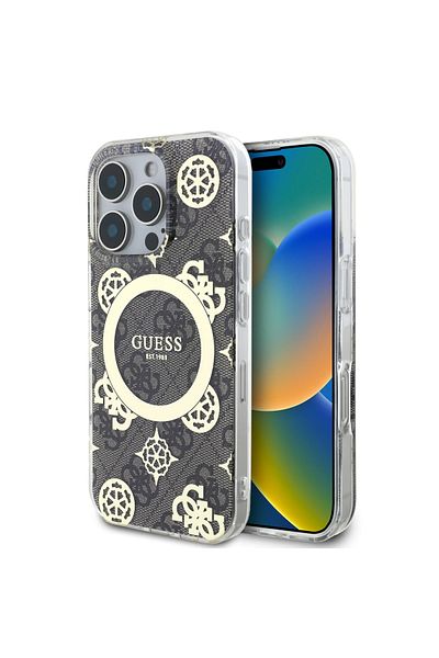 CG Mobile Guess Magsafe Iml 4G Design Hard Case With Peony For iPhone 16 Pro - Brown