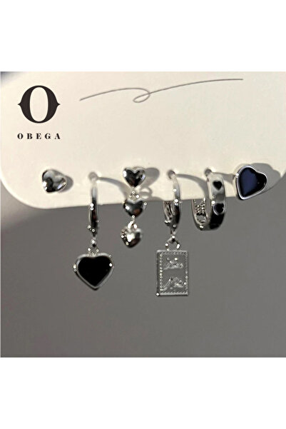 Choice AEH11148 مجموعة أقراط معدنية فضية اللون من Obegas على شكل قلب حب أقراط...